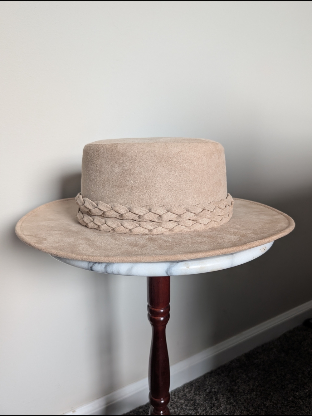 Anthropologie Suede Braided Band Wide Brim Hat - Beige - Picture 2 of 4